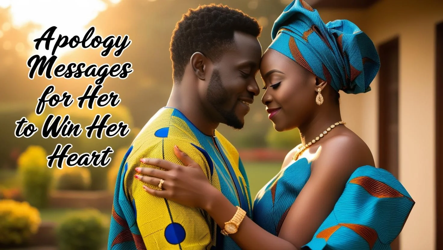 Romantic apology message for her shown through a couple embracing in love