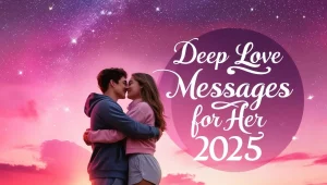 Romantic couple silhouette with deep love messages for her 2025 text overlay