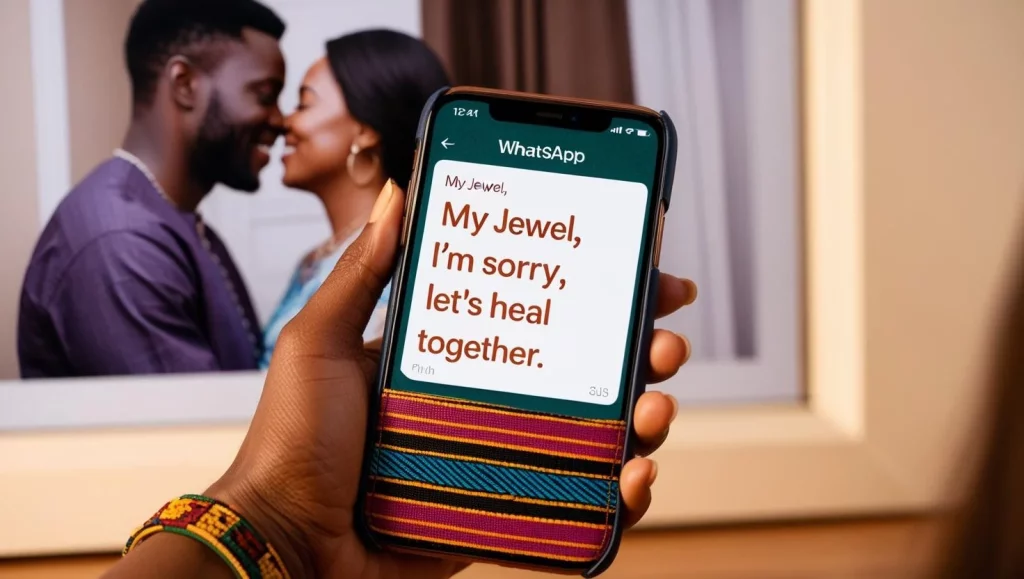 Apology message in long distance sent via WhatsApp with Nigerian cultural elements