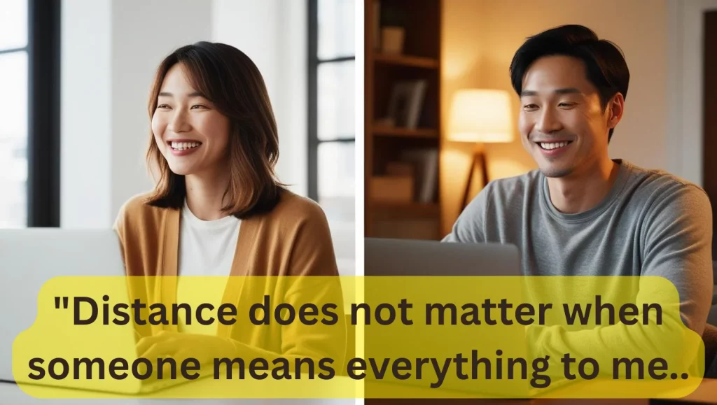 Long-distance couple video calling - Split screen showing couple in different locations