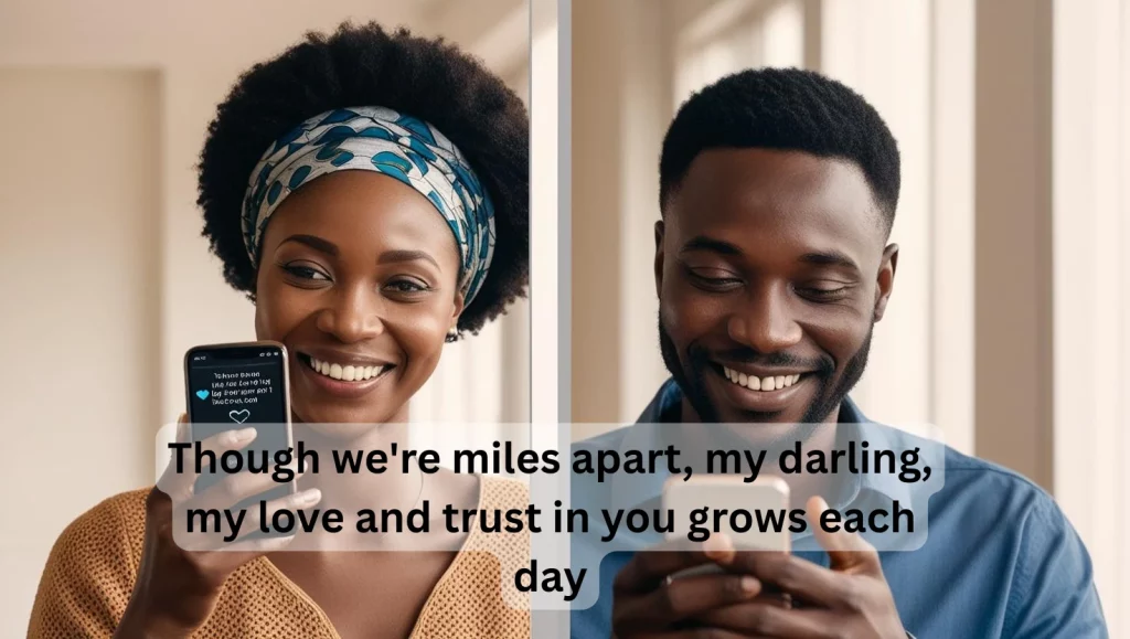 Couple sharing love and trust messages for distance relationship
