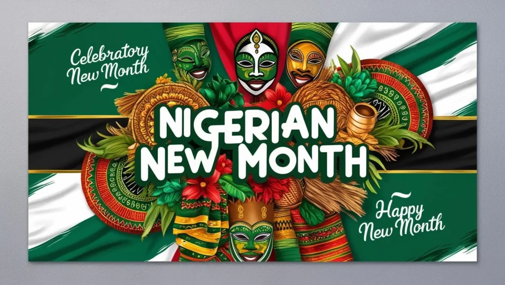 Nigerian New Month Messages with Cultural Elements" - Nigerian flag colors/symbols