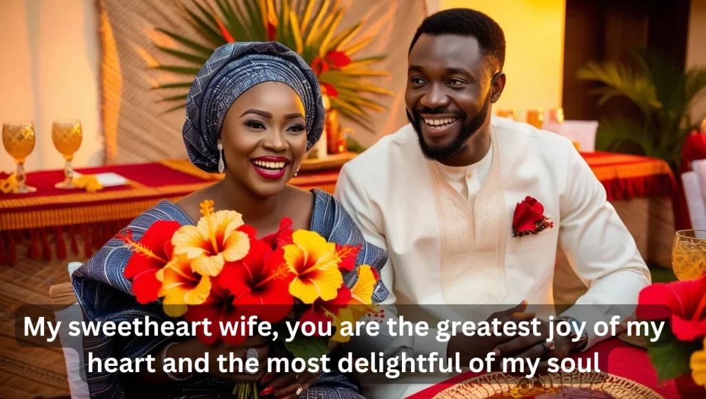 Nigerian couple exchanging romantic love and trust messages for wife