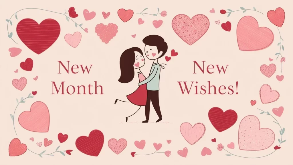 Romantic New Month Wishes for Couples" - heart-themed design