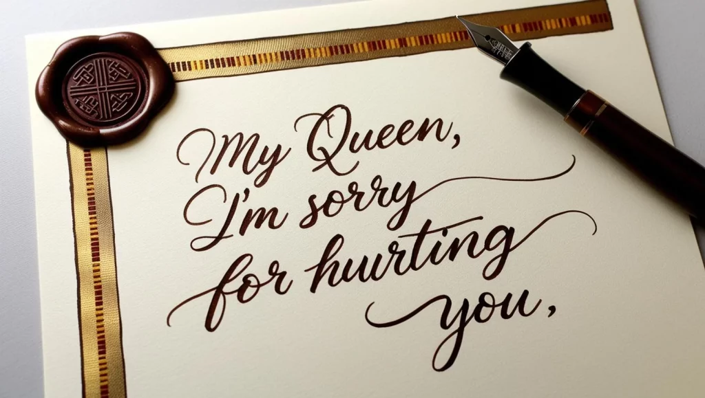 Apology message for her written on a heartfelt handwritten note with Nigerian design