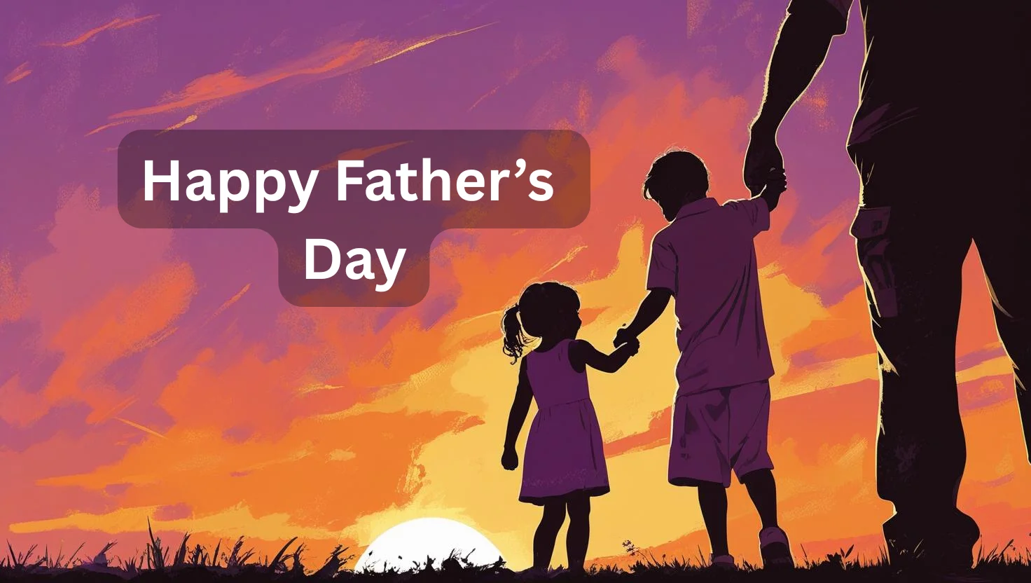 Father and child holding hands during sunset on Father's Day