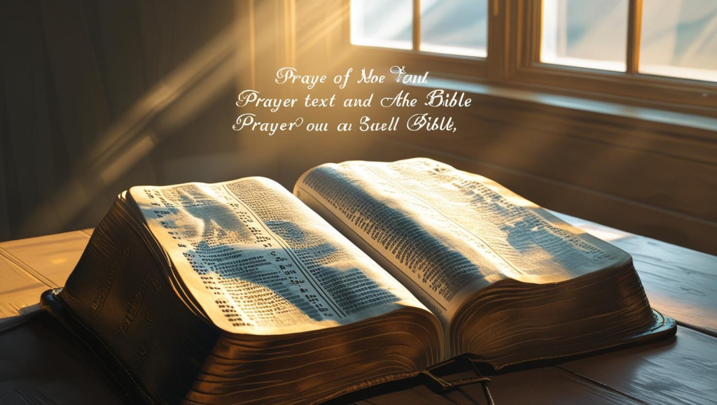 Open Bible with biblical morning prayer blessings and sunrise