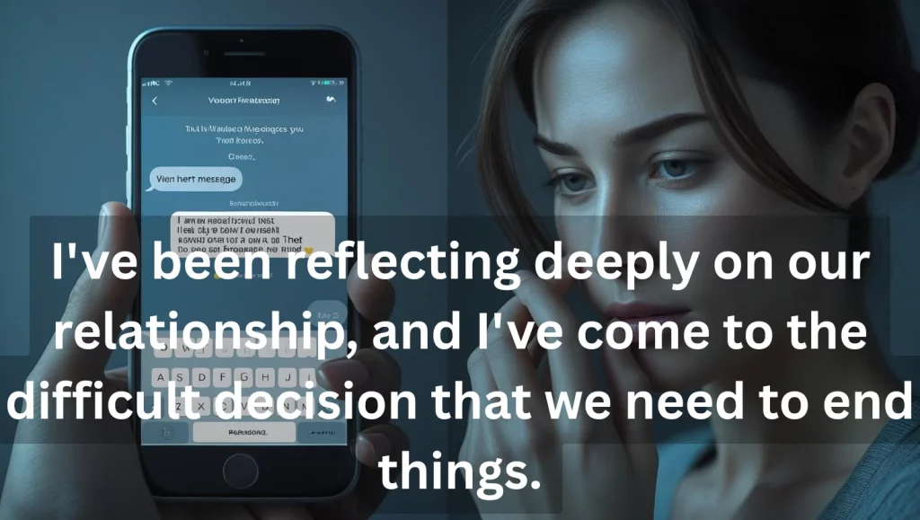 Person writing thoughtful breakup text message on smartphone screen