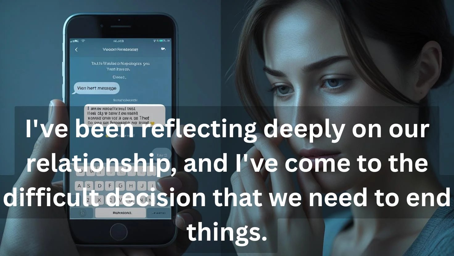 Person writing thoughtful breakup text message on smartphone screen
