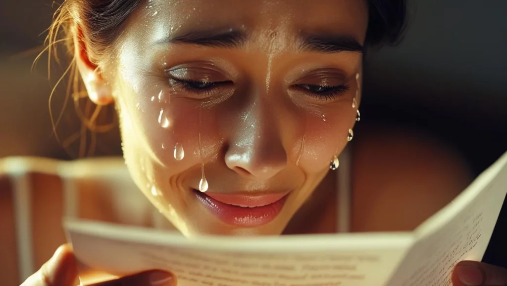 Emotional apology messages for girlfriend - woman crying reading sorry message