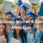 Students celebrating exam success with good luck wishes and motivational messages