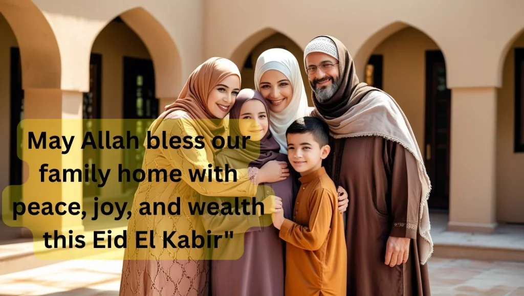Family sallah greetings Eid El Kabir traditional clothing embrace