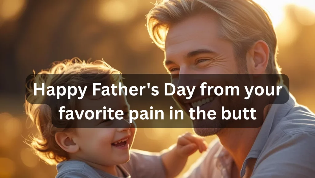 Father laughing with children showing funny Father's Day message spirit