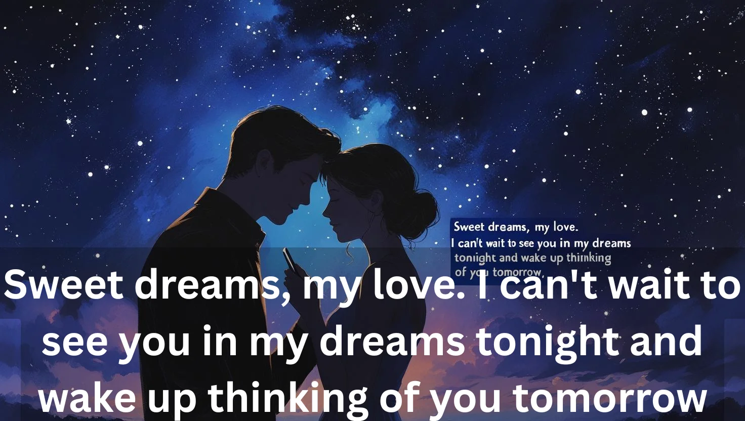 Couple under starry night sky sending romantic good night text messages
