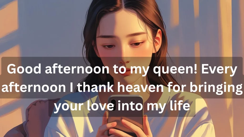  Woman reading heart touching good afternoon love message on phone