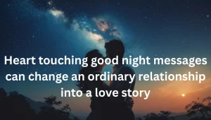 Woman reading heart touching good night text messages in bed with smile