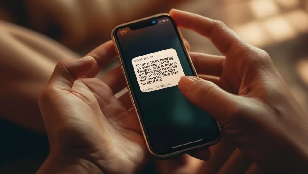 Hands typing heartbreaking sad love message on phone screen
