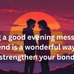 Friends enjoying sunset with text message notification overlay