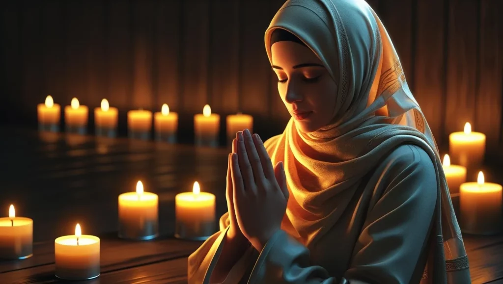 Person praying on birthday with candles representing islamic birthday prayer for myself
