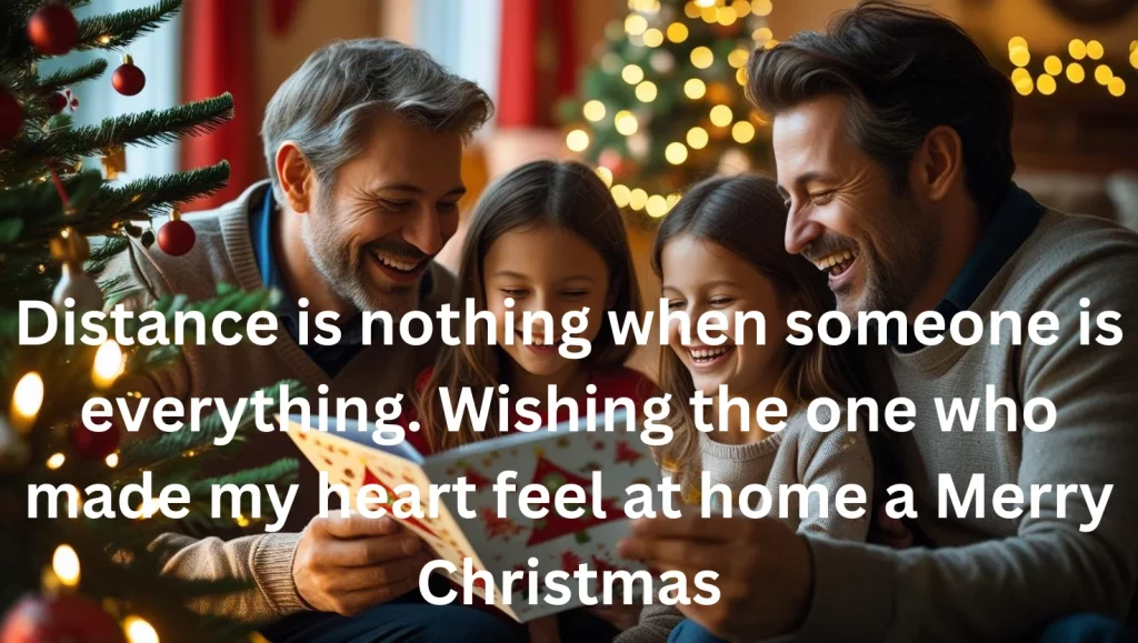 Long distance couple sharing Christmas messages via video call with holiday lights