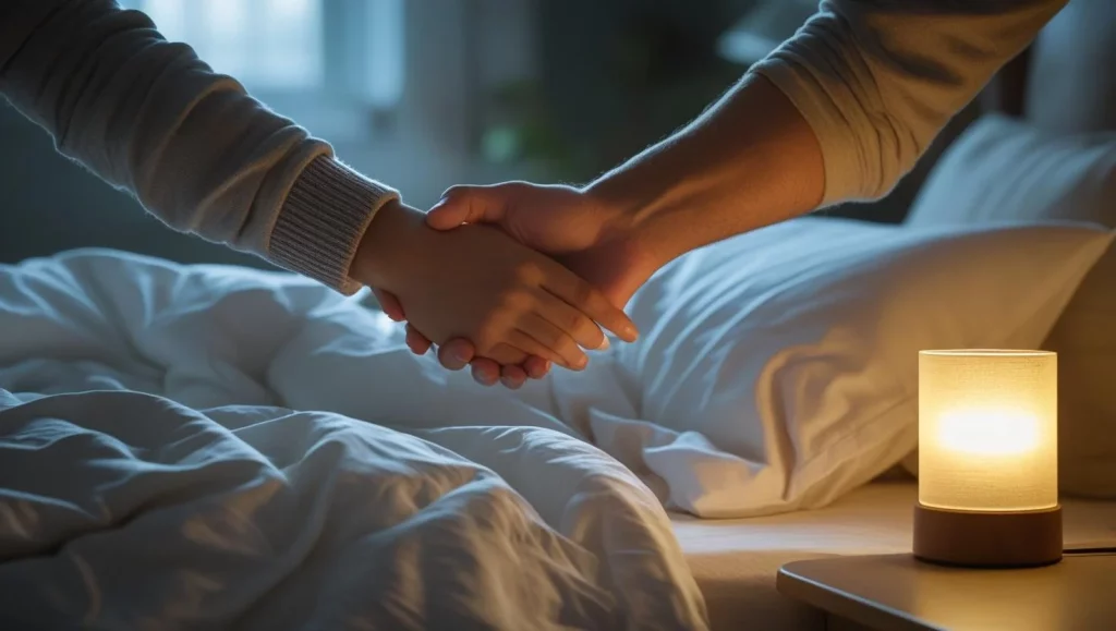 Long distance couple sharing romantic good night messages under same starry sky