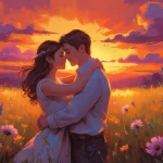 Romantic couple sharing love messages with heart bokeh background