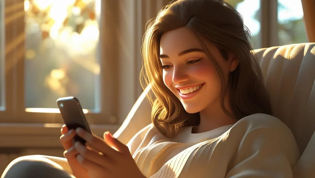 Woman showing emotional response to heart melting trust message