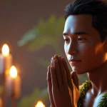 Person praying on birthday with candles representing touching birthday prayer for myself