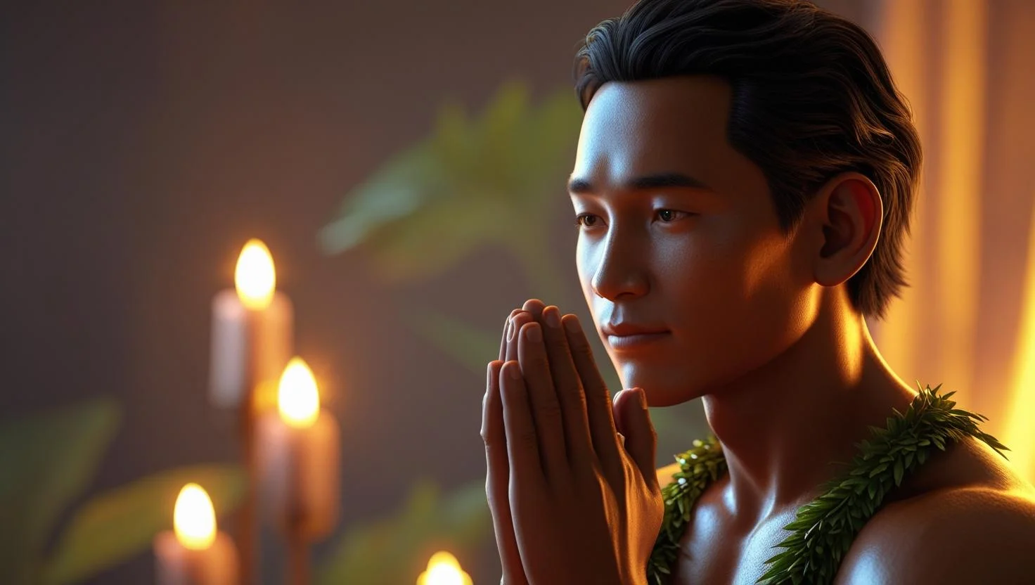 Person praying on birthday with candles representing touching birthday prayer for myself