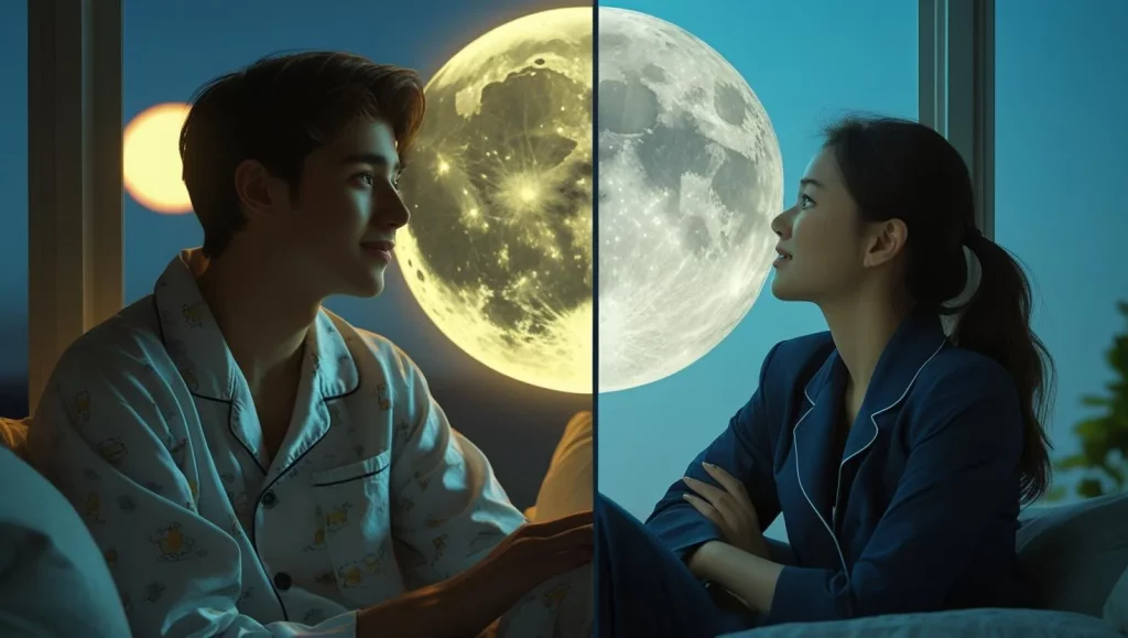 Long distance relationship couple looking at moon good evening messages