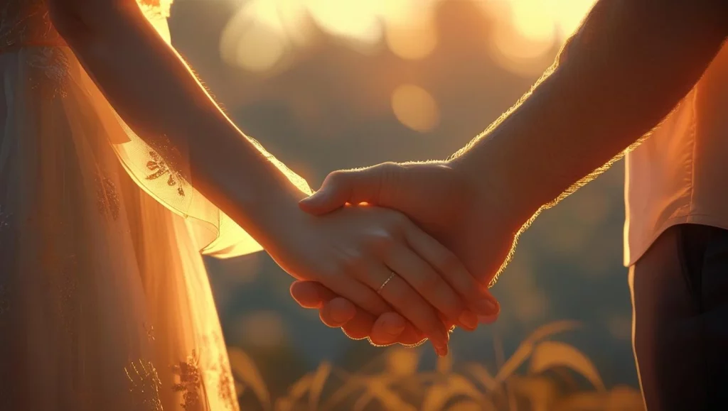 Person sending good morning trust message with sunrise background