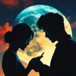 Husband reading good night message on phone with peaceful moonlit background