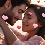 Couple sharing romantic text messages with heart symbols representing love and trust