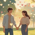 Woman reading heart touching love messages for her from partner