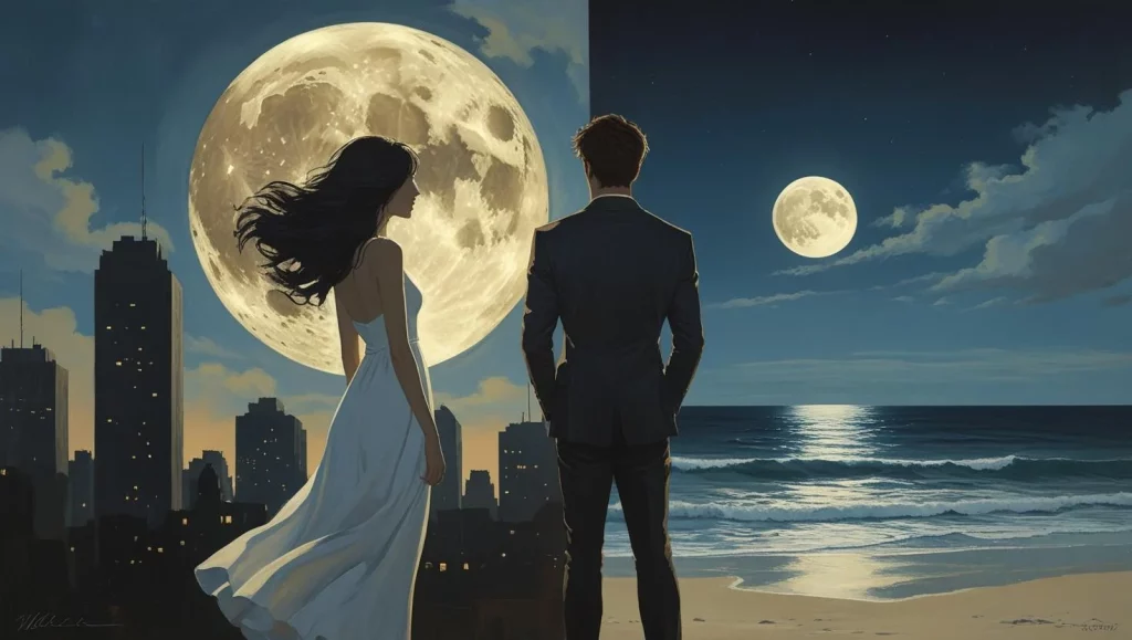Long distance good night messages with couple under same moon
