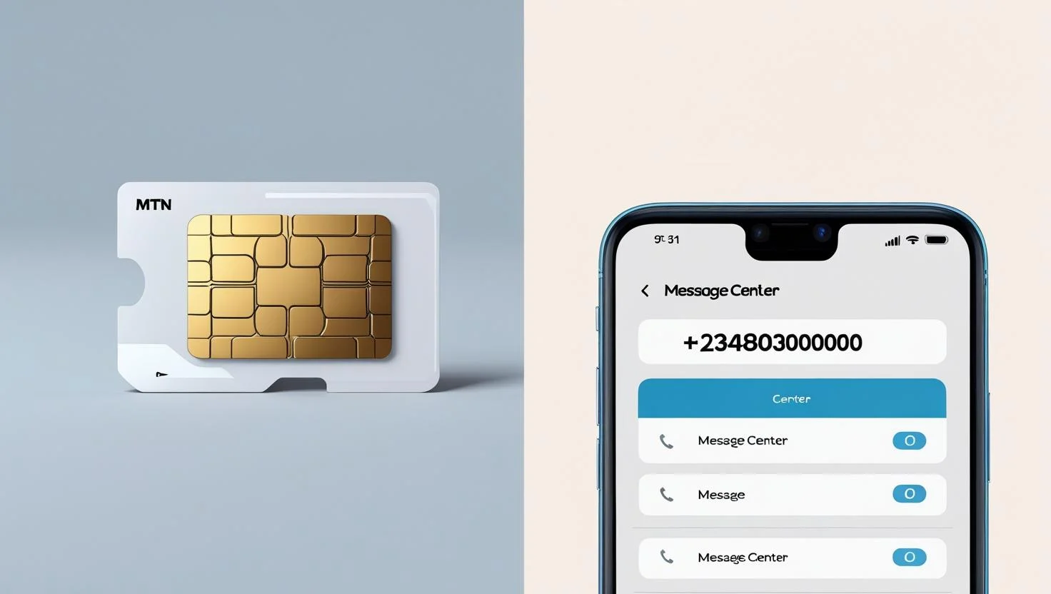 MTN message center number +234803000000 displayed on smartphone SMS settings screen