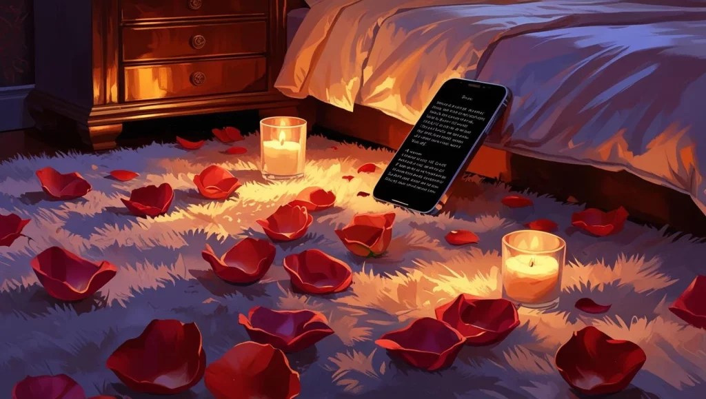 Romantic good night messages for husband in candlelit bedroom setting