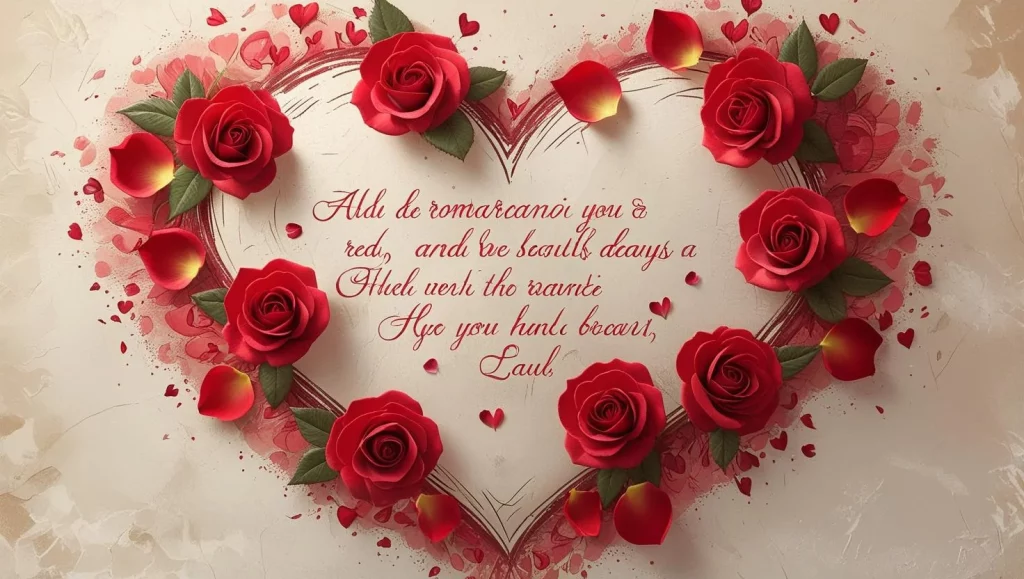 Romantic heart touching messages for her with rose petals design